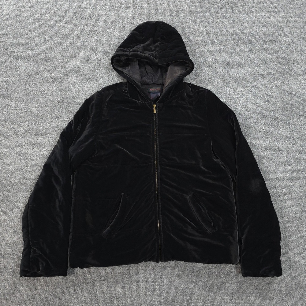 Vintage Ralph Ralph Lauren Hoodie Womens Large Black Velour‎ Velvet Jacket 90s